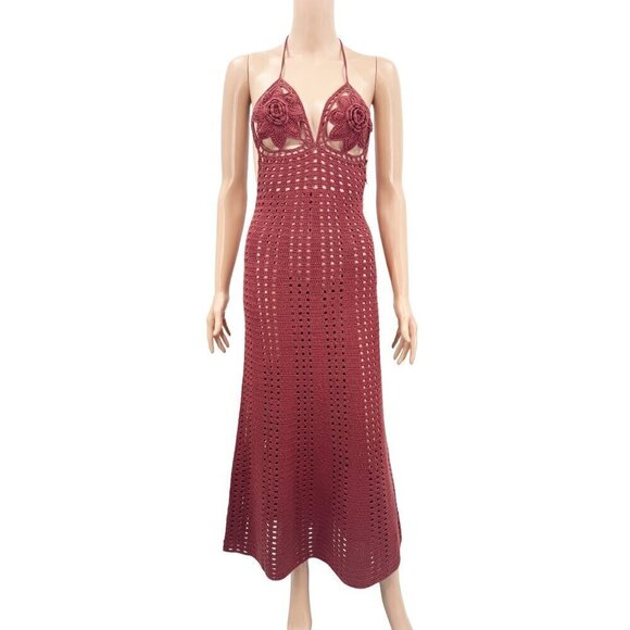 Cult Gaia Crochet Cotton Halter Neck Midi Dress NWT - Picture 4 of 9